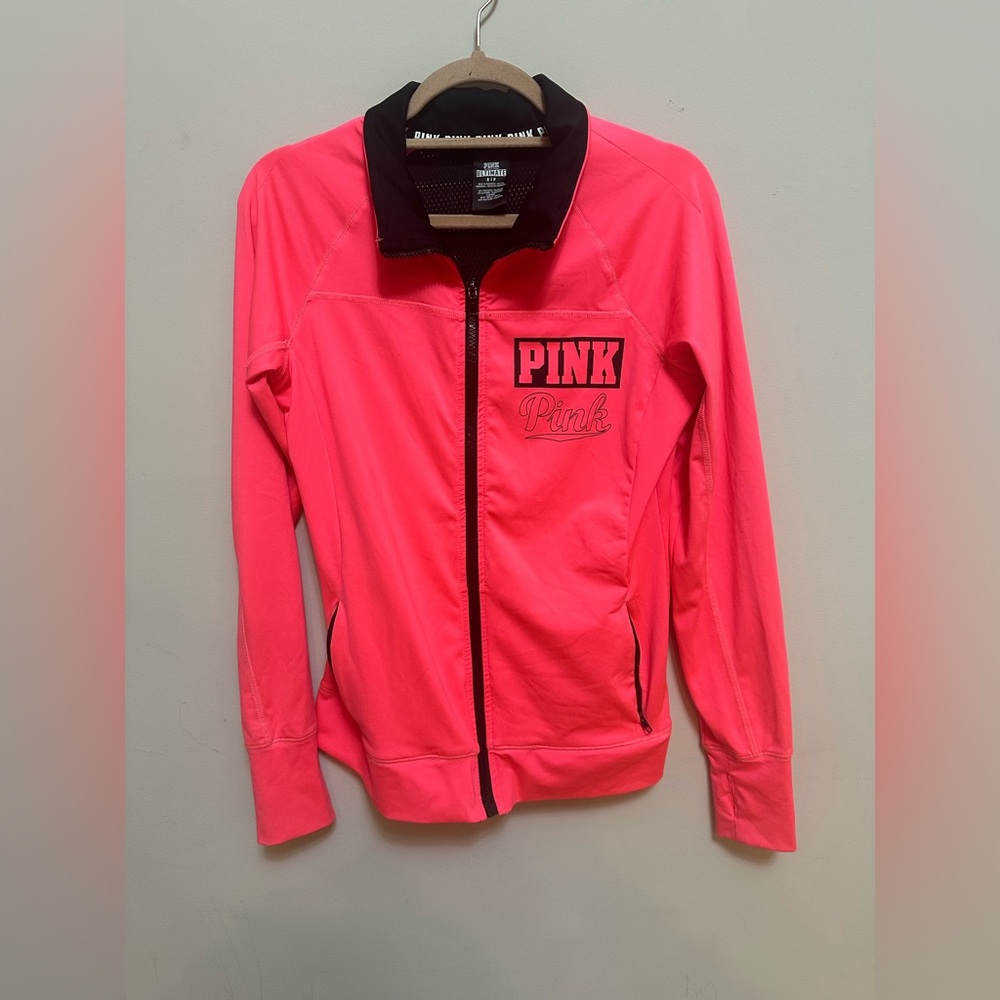 EUC Victoria’s Secret PINK Ultimate Neon Zip-Up Jacket S Thumbholes Activewear